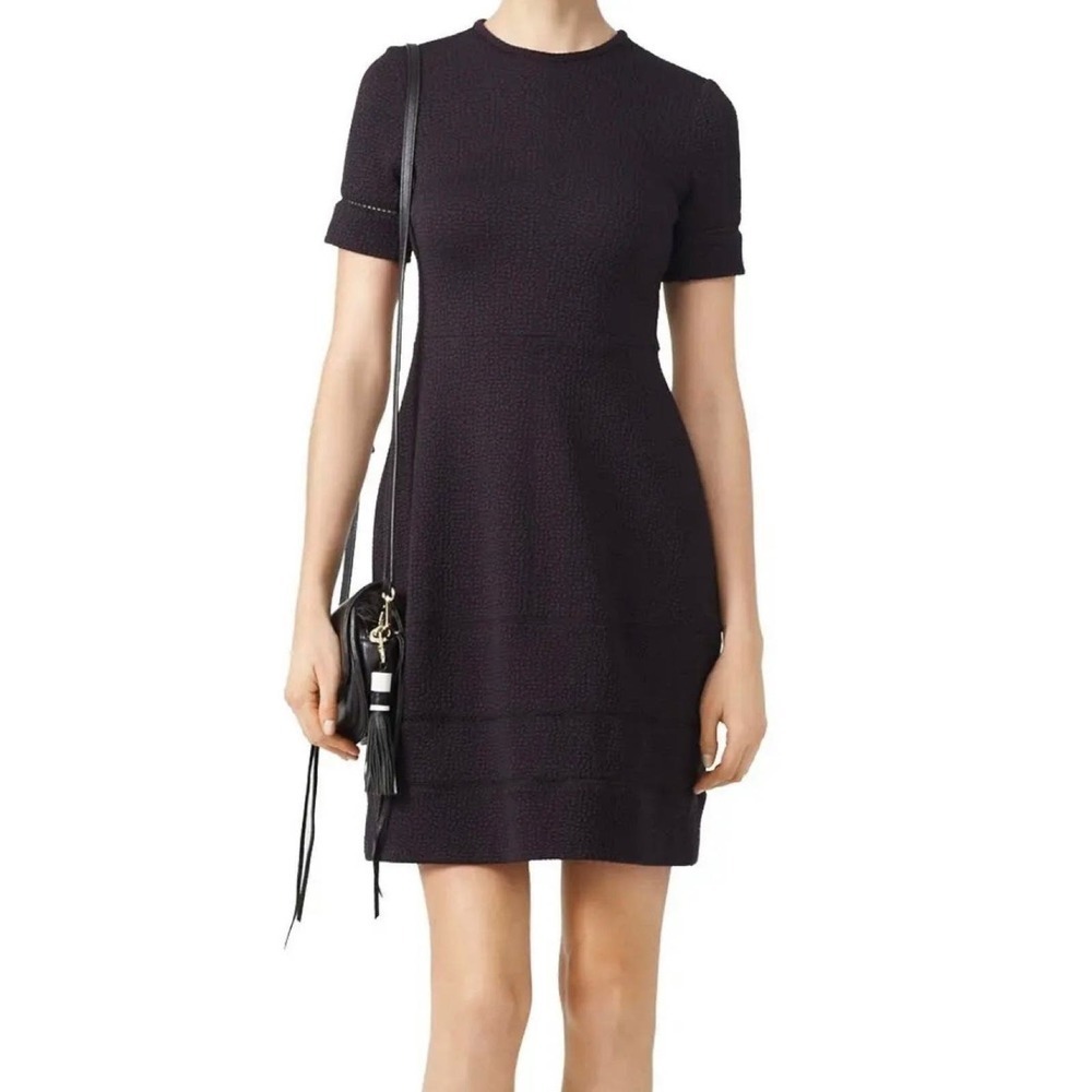 Yigal Azrouel NWOT Jacquard Short Sleeve Little Black Fit & Flare Dress Size 0